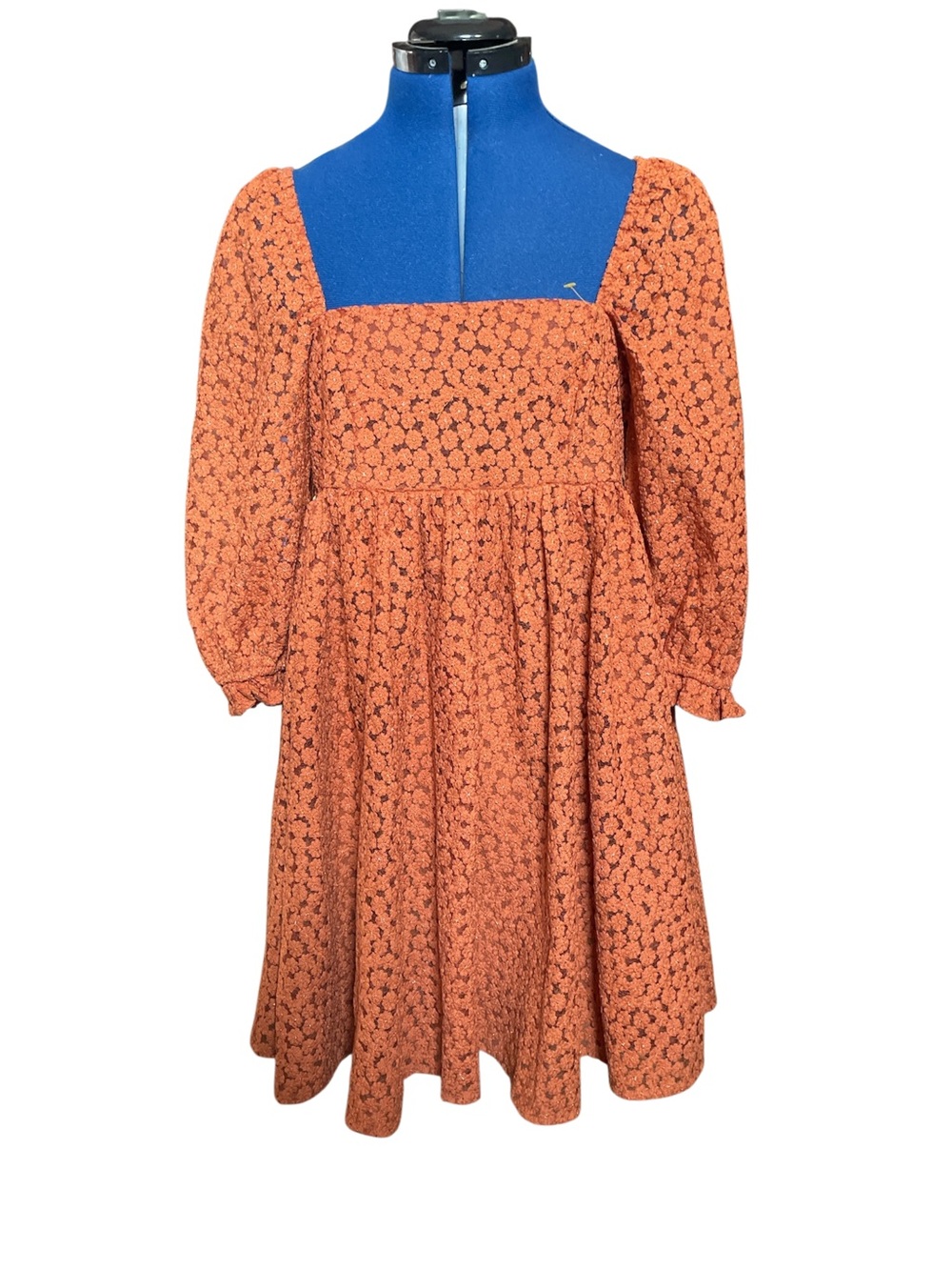 Storia Orange Floral Square-Neck Puff Sleeve Dress perfect condition!